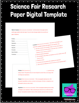 Preview of  Digital *EDITABLE* Science Fair Research Paper Project Template with Directions