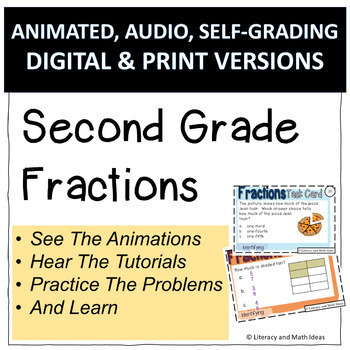 Preview of Grade 2 Fractions Task Cards | Animated, Audio, Digital and Printable