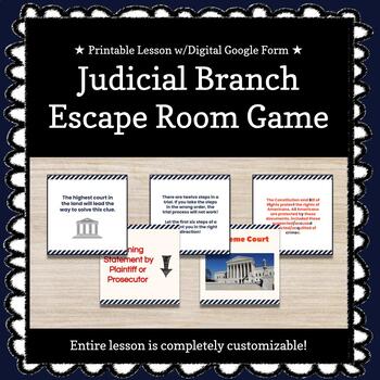 Preview of ★ Digital + Print ★ Judicial Branch Customizable Escape Room / Breakout Game