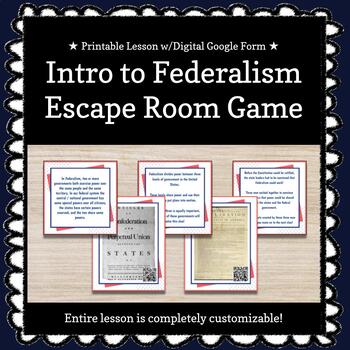Preview of ★ Digital + Printable ★ Introduction to Federalism Breakout Game 