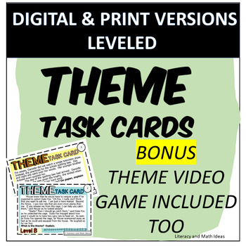 Preview of (Digital + Printable) Self-Grading Theme Task Cards + Bonus Video Game
