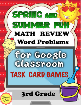 Preview of  Digital Spring & Summer Math Review Task Card Game for 3rd Grade