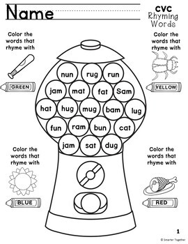 Rhyming Words Coloring Activities by Smarter Together | TpT