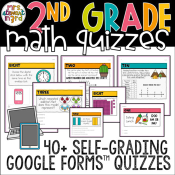 Preview of 2nd Grade Math self-grading Google Forms™ Quizzes BUNDLE for Every Standard