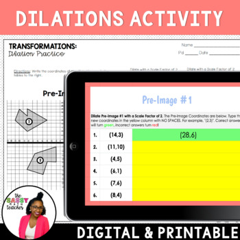 Preview of Transformations Dilations Math Activity
