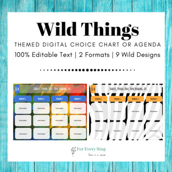 Preview of [Distance Learning] Editable Choice Chart or Agenda *Wild Things Theme*