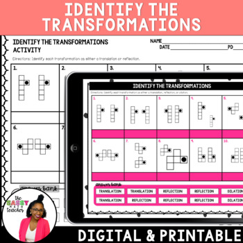 Preview of Identify Transformations Matching Activity Translations Reflections Dilations