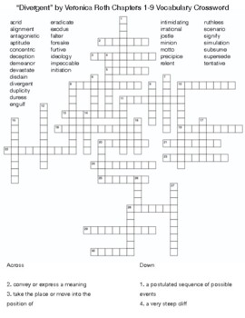 Divergent by Veronica Roth Chapters 1 9 Vocabulary Crossword TPT
