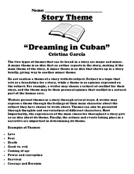 Preview of “Dreaming in Cuban” Cristina García UDL THEME WORKSHEET