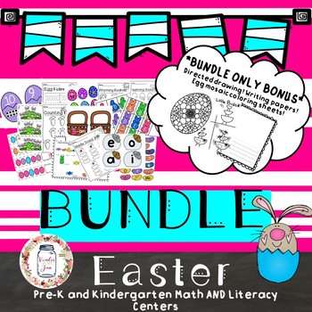 Preview of **EASTER MATH AND LITERACY CENTERS WITH BONUS WRITING AND ART ACTIVITIES**