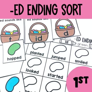 Preview of -ED Inflectional Endings - 1st Grade Easter Literacy Center