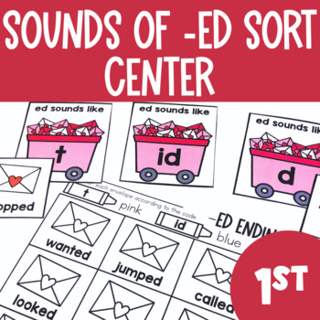 Preview of -ED Inflectional Endings - 1st Grade February Literacy Center (Valentine's Day)