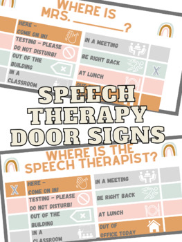 Preview of *EDITABLE* Boho Neutral "Where is Speech Therapist?" Door Sign Decor SLP Minimal