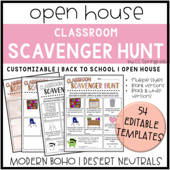 Preview of {EDITABLE} Classroom Scavenger Hunt | Open House | Modern Boho | Desert Neutrals