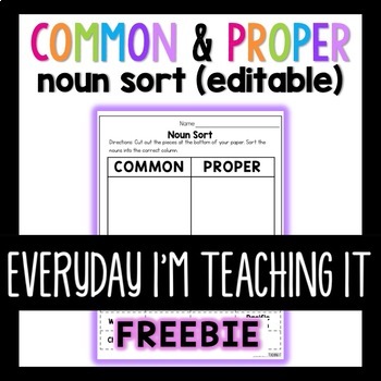 Preview of (EDITABLE) Common & Proper Noun Sort FREEBIE