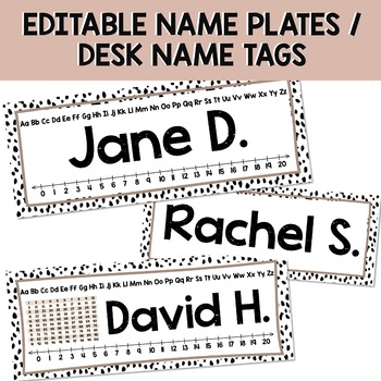 Preview of *EDITABLE* Desk Name Tag/Name Plate (5 options) NEUTRAL ANIMAL PRINT - FREE