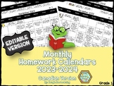 **EDITABLE** Grade 1 Homework Calendars - 2023-2024-  New!