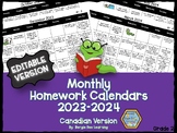 **EDITABLE** Grade 2 Homework Calendars - 2023-2024-  New!