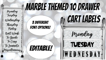Preview of *EDITABLE* Marble Themed 10 Drawer Cart Labels