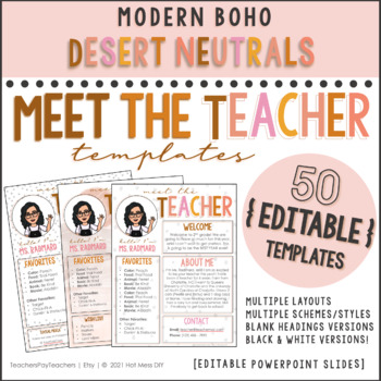 Preview of {EDITABLE} Meet the Teacher Flyer | Modern Boho | Desert Neutrals