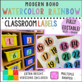 {EDITABLE} Modern Boho WATERCOLOR RAINBOW Classroom Labels