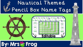 Preview of ***EDITABLE*** Nautical Themed Pencil Box Name Tags