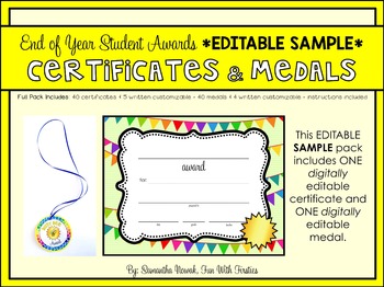 Preview of *EDITABLE SAMPLE* End of Year (or anytime!) Student Awards