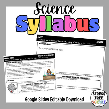 Preview of *EDITABLE* Science Parent Letter/Syllabus