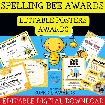 Preview of {EDITABLE} Spelling Bee Contest Certificates,Posters, Awards Kit -Printables