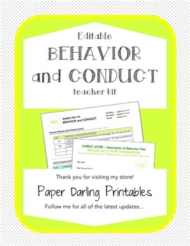Preview of *EDITABLE* Student Behavior Plan Form and Teacher Kit