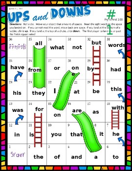 Editable Ups And Downs Sight Word Game Includes 200 Sight Words