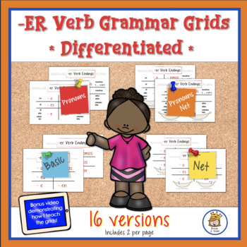 Preview of -ER Verb Conjugation Grammar Grid Differentiated Tool - includes VIDEO