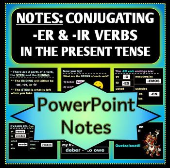 Preview of Spanish 1: -ER and -IR Verb Conjugation in the Present Tense - PowerPoint Notes