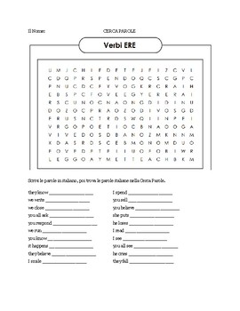 Preview of -ERE Verb Word Search (Italian)