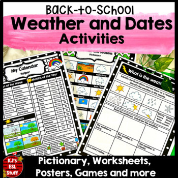 Preview of  ESL ELL Back to School Weather Dates References Posters Activities and Games