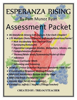 Preview of "ESPERANZA RISING" 60 PAGE/3 Quizzes Per Chapter ASSESSMENT READING PACKET CCSS