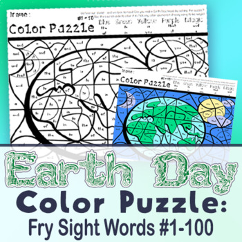 Preview of "Earth Day" Color by Sight Word Mystery Picture Puzzle - Fry Sight Words 1-100