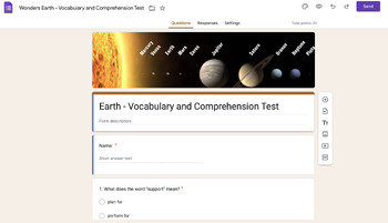 Preview of "Earth" - Wonders Comprehension and Vocabulary Test