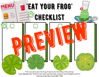 Preview of 'Eat your Frog' Checklist inspired by Mark Twain (landscape)