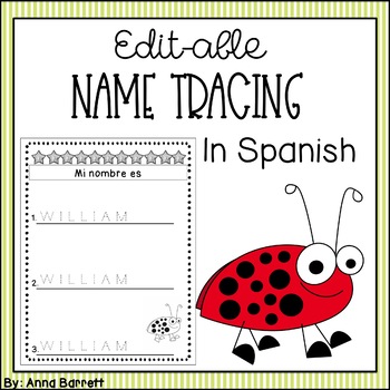 Preview of *Editable* Pre-school or Kindergarten Name Tracing Sheets (Spanish)