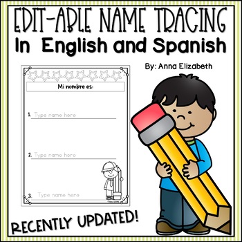 Preview of Editable Name Tracing Practice (English/Spanish)