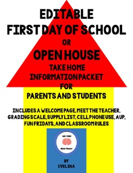 Preview of (Editable) Back to School Packet for Open House or First Day