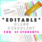 25 Student Editable Class Checklist: Distance Learning, ro