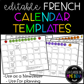 Preview of {Editable French Calendar Templates} for newsletter or planning purposes!