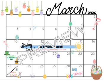 Preview of *Editable* March Calendar - Easter Theme