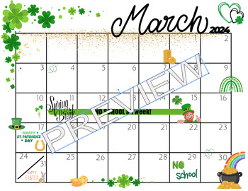 Preview of *Editable* March Calendar - St. Patty's Day themed