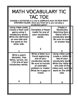 Math Tic Tac Toe K, 1st & 2nd Grade