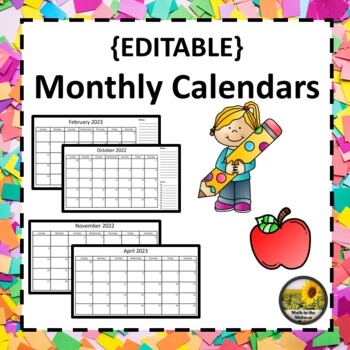 Preview of Editable Monthly Calendars 2023 - 2024 LIFETIME Updates