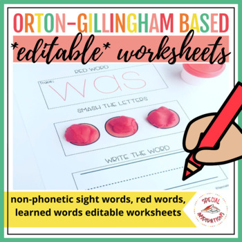 Preview of Editable Multisensory Red, Heart, Learned Word Practice | Science of Reading