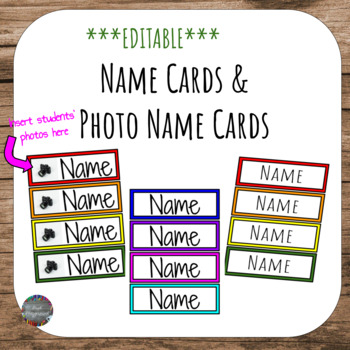 Preview of **Editable** Name Cards & Photo Name Cards // Bright Rainbow Colors